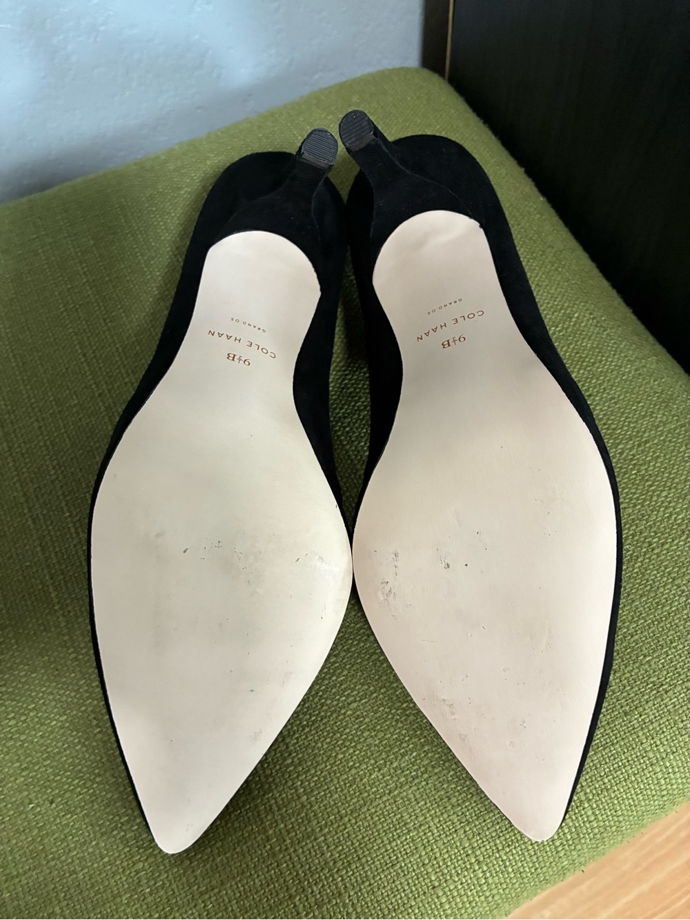 Cole Haan Black Suede Pointed Pump with V-Cut - Picture 3 of 10